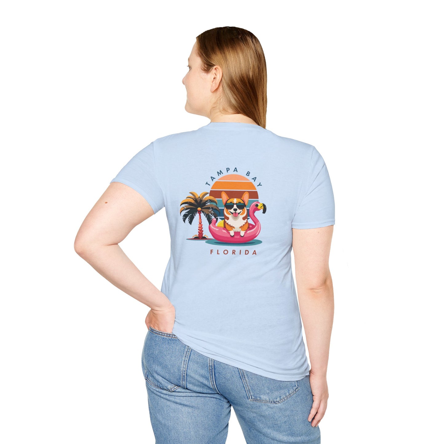 Corgi on Flamingo Floatie T-Shirt