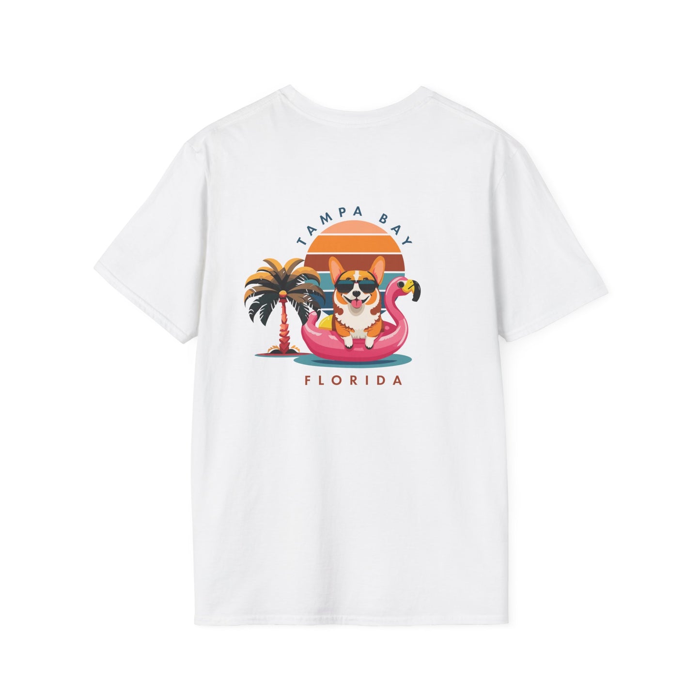 Corgi on Flamingo Floatie T-Shirt
