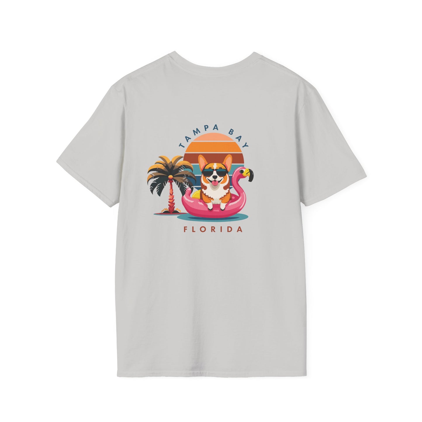 Corgi on Flamingo Floatie T-Shirt