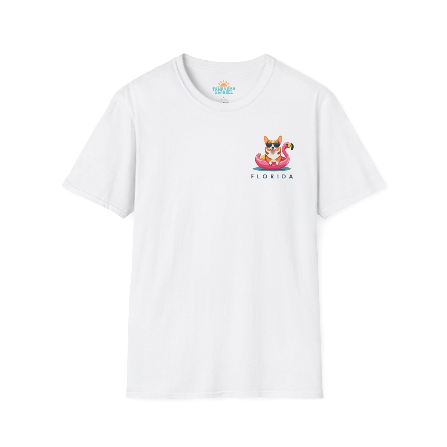 Corgi on Flamingo Floatie T-Shirt