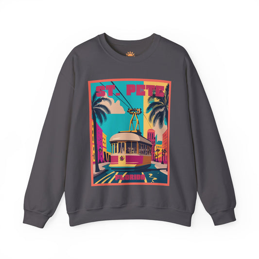 St. Pete Retro Trolley Crewneck Sweatshirt