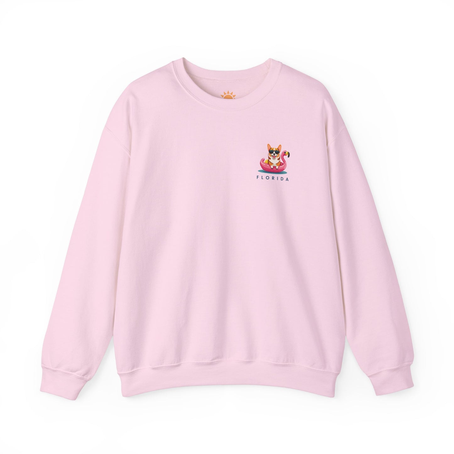 Corgi On Flamingo Floatie Crewneck Sweatshirt