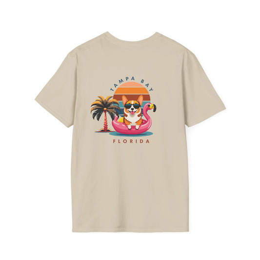 Corgi on Flamingo Floatie T-Shirt