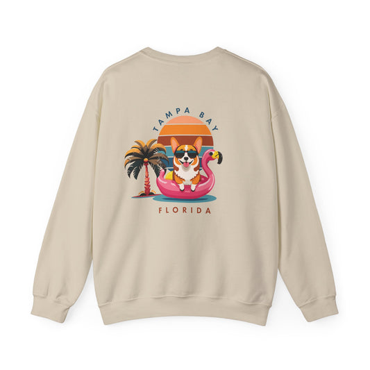 Corgi On Flamingo Floatie Crewneck Sweatshirt