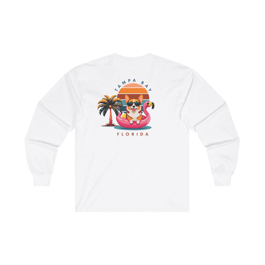 Corgi On Flamingo Floatie Long Sleeve T-Shirt