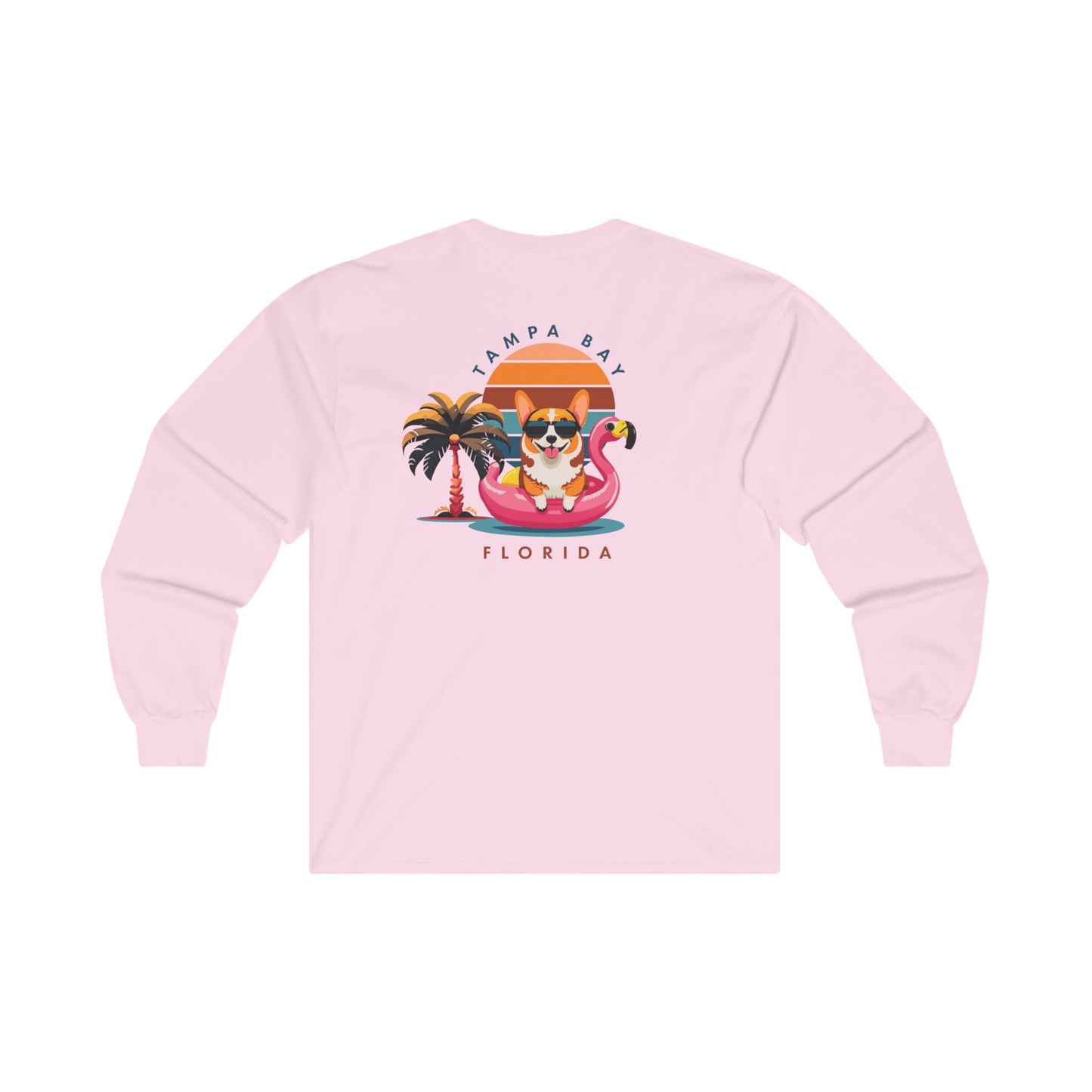 Corgi On Flamingo Floatie Long Sleeve T-Shirt