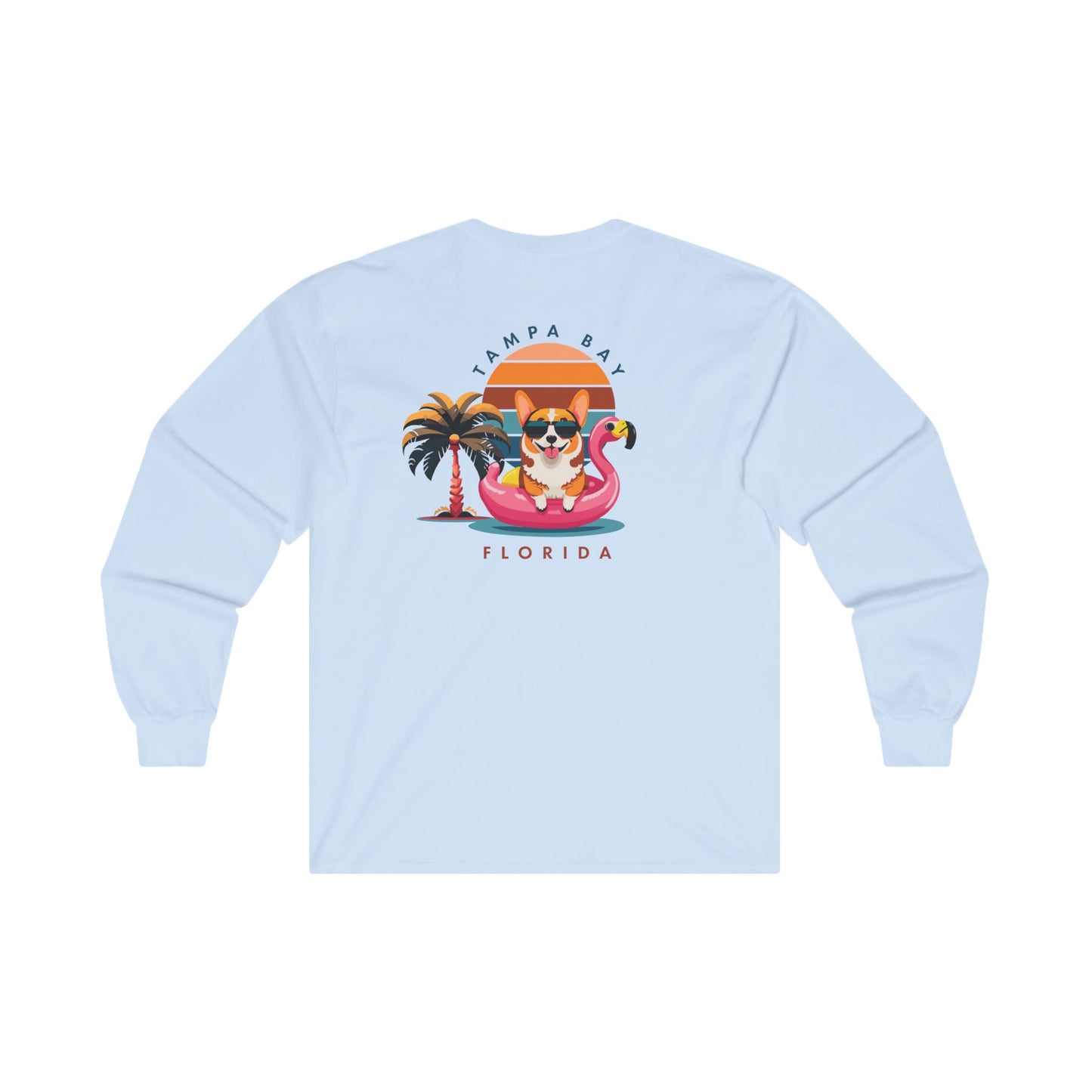 Corgi On Flamingo Floatie Long Sleeve T-Shirt