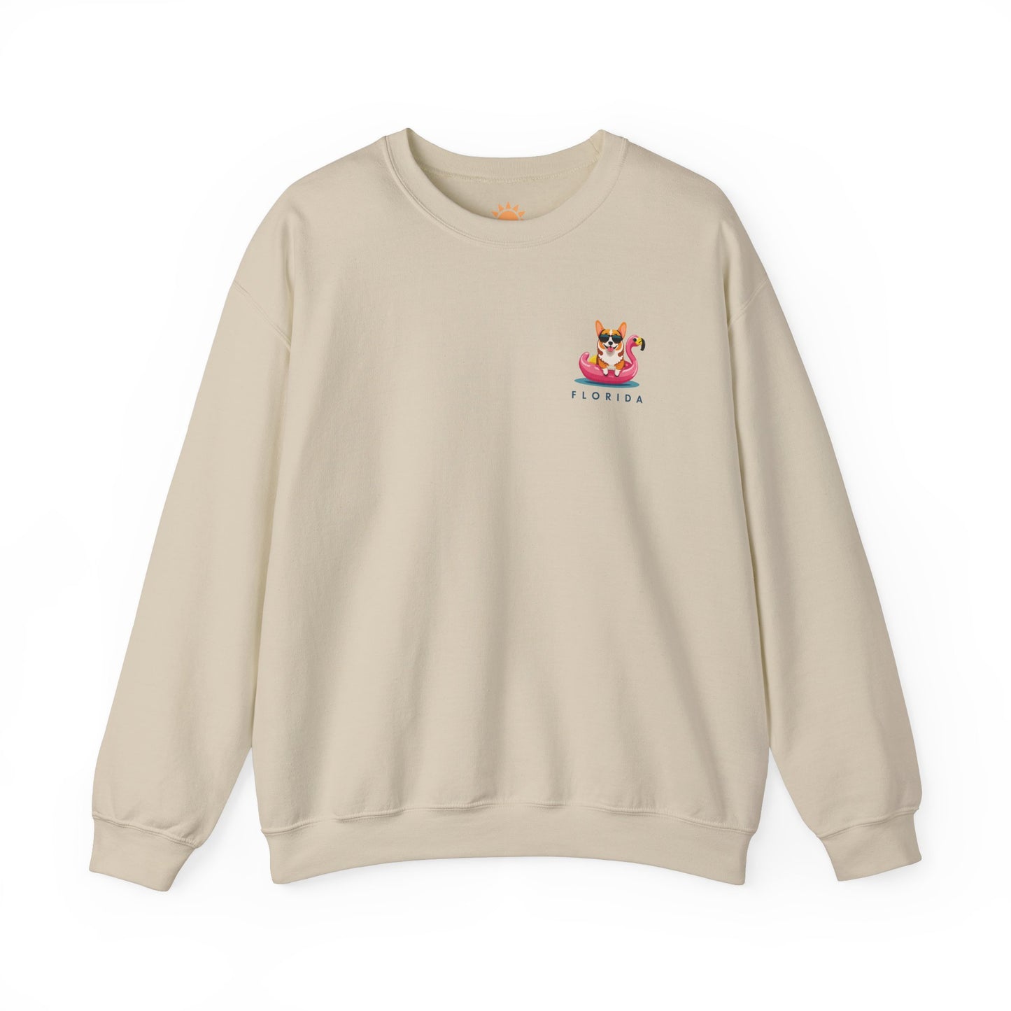 Corgi On Flamingo Floatie Crewneck Sweatshirt