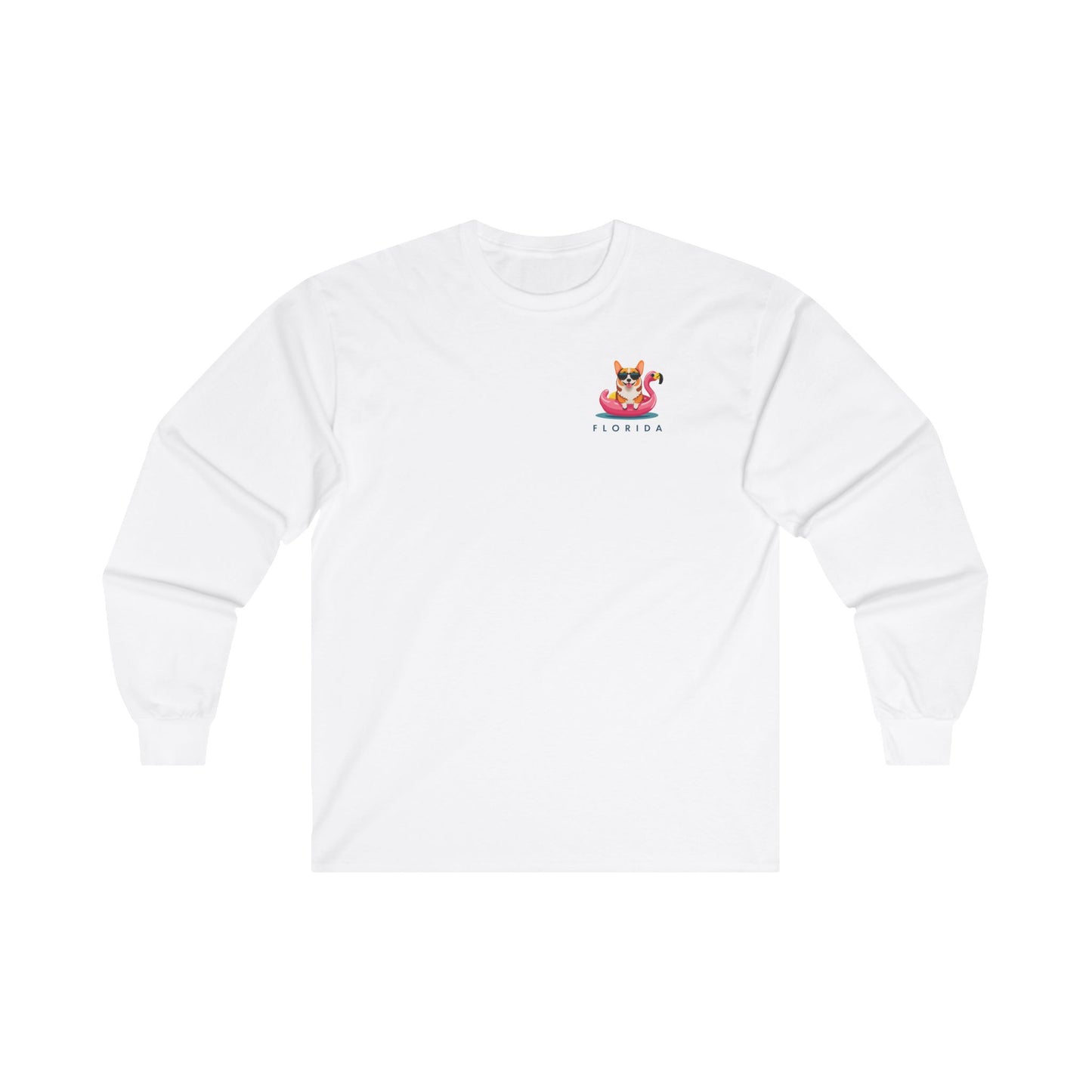 Corgi On Flamingo Floatie Long Sleeve T-Shirt